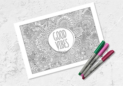 Free Colouring Page colouring page doodleart freebie good vibes graphic design illustration vector