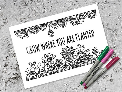 Free Colouring Page colouring page doodleart flowers freebie graphic design illustration vector