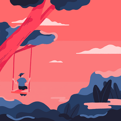 Swing at sunset illustration nature reflection sunset