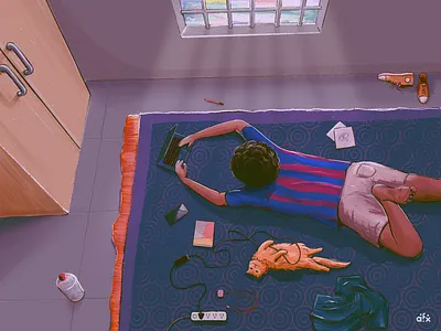 W F H art boring chill color corona coronavirus creative design home illustration lockdown pet room time work