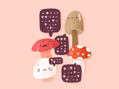 Wild "mush-code" character illustration messaging morse code mushroom