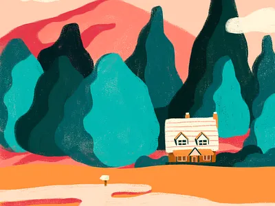 An enchanted place I miss dearly forest hut illustration log cabin nature nature illustration trees