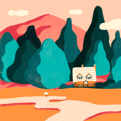 An enchanted place I miss dearly forest hut illustration log cabin nature nature illustration trees