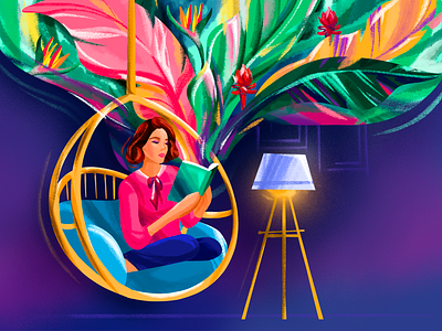 Another Reality art artist book bright brush girl home illustration procreate quarantine reading stay home tropical