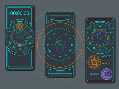 Geometric Clock Application - Glyph Tunc application astrology astronomy circle clock esoteric geometric lineart magic mandala mobile mystic neon occult spirituality time ui ux vector witchy