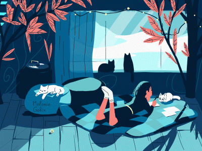 Coronamaison animation cats chill house illustration