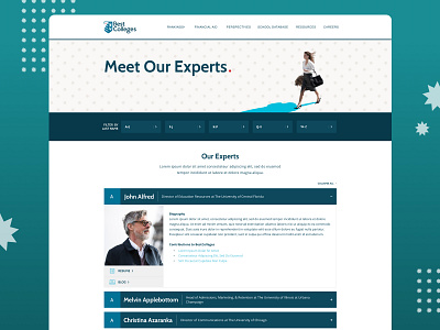 BestColleges.com | Expert Contributor Page alphabetical best colleges contributor expert filter landing page responsive responsive design sticky nav ui web design