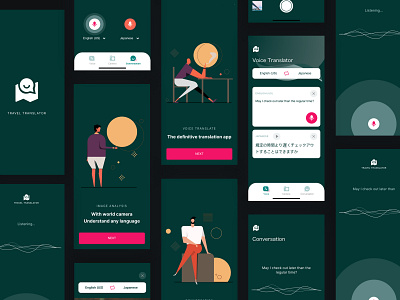 Travel translator app dark design mobile translate translater translator travel ui