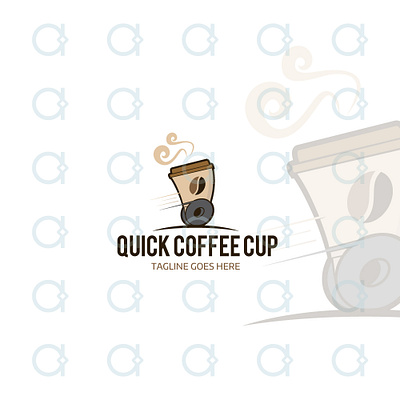 Quick Coffee Cup Logo brand design brand identity branding cappuccino coffee courier delivery design designer espresso express latte logo messenger quick shop vector