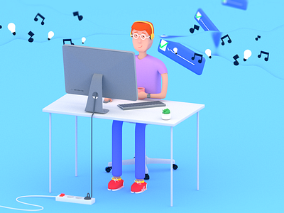 Man Working 3d art 3d illustration blue branding clay clayrender coffee ikea illustration light mac man music personal product design productive table tasks working