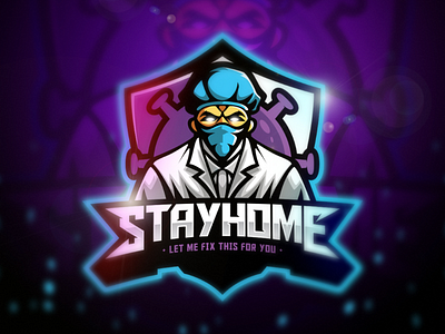 Stay Home Esport Logo branding cartoon character corona covid 19 esport gaming logo mascot moba paramedic stay home virus wfh work from home