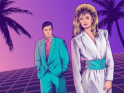 80's retro pair 80s man miami outrun retro woman