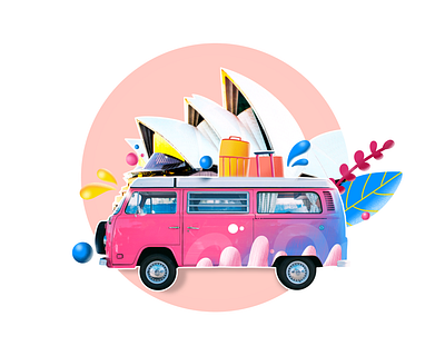 Travelling Bus 2 digital 2d digital art digital drawing illustration pink travel