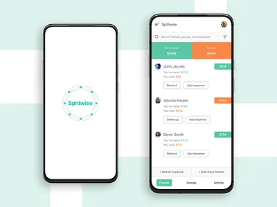 Finance management app - Splitwise redesign concept app app design appdesign design finance flat logo minimal mobile mobile app oneplus orange splash screen split splitwise teal ui ux