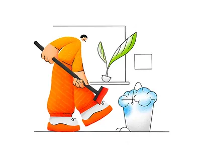 Cleaning character illustration man texture