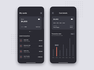 Personal Finance - App Concept banking app credit card dark mode finance finance app fintech app mobile banking money transfer ui ux