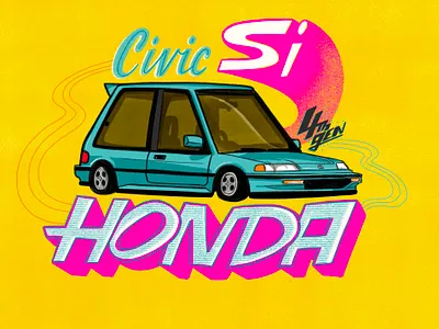 Honda Civic car hand drawn type illustration lettering texture typography