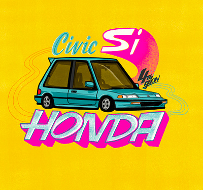 Honda Civic car hand drawn type illustration lettering texture typography