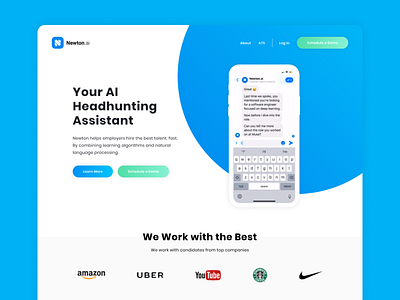 Landing Page for Newton.ai ai bot figma homepage landing page logo startup tech ui ux visual design