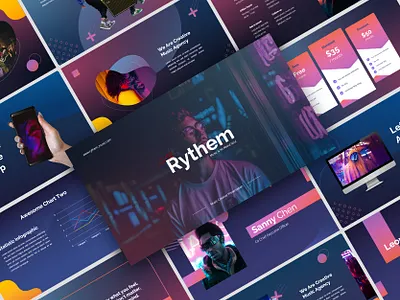 Rythem – Music Creative Presentation Template advert agency business colorful company corporate creative gradient label modern music music label photography pitch deck portfolio production simple startup studio unique