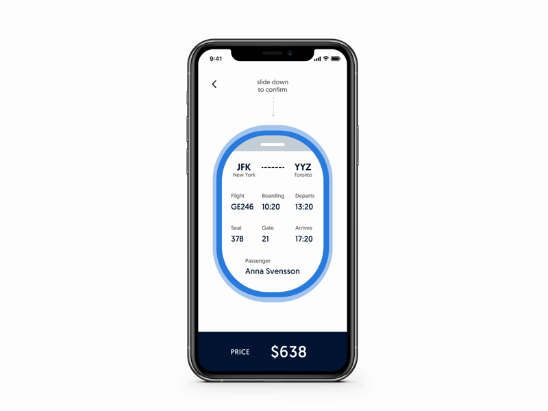 Booking confirmation interaction airline airplane animation app app design booking confirmation design flight flight booking inspiration interaction interaction design minimal mobile simple slide ui ux window