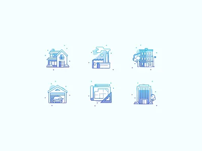 Real Estate apartment color garage gradient icons illustrator industrial real estate vector villa