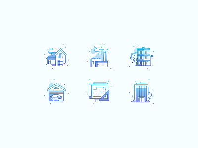 Real Estate apartment color garage gradient icons illustrator industrial real estate vector villa