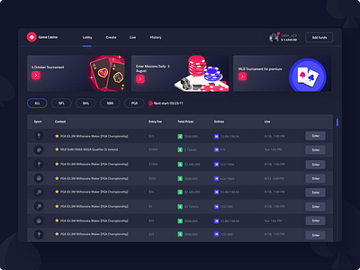 gambling platform casino casino games dashboad design gambling gambling design games tournament ui