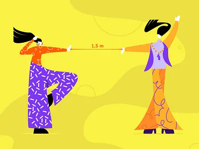 Distance character color colorful cool dance distance enjoy fun illustration love meter motion orange people purple responsible texture vector vibrant yellow