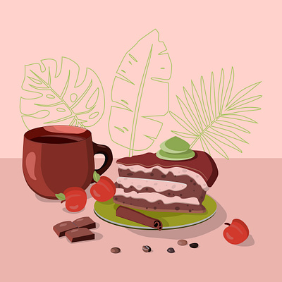 A piece of chocolate cake with pistachio cream on a art background berry breakfast brown cafe cake candy cappuccino celebration chocolate coffee coffee beans coffee break cream cup delicious design dessert drink