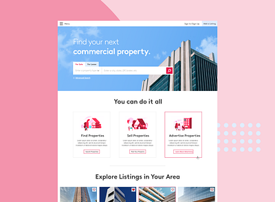 Property Finder Landing Page brown building crest explore home home screen homepage landing page landingpage property real estate realestate search search bar toggle