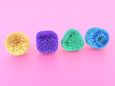 不同图形的毛发表现 3d blue c4d green purple yellow 图标 设计