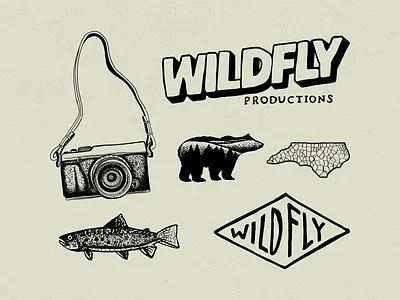 Wild Fly Productions badge boone branding elements branding identity design editing film filmmaker flash sheet illustration ink logo north carolina organic pen rustic video videographer vintage