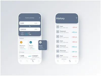 Money Exchange UI / Day #2 UI Challenge clean design crypto crypto currency crypto exchange crypto wallet cryptocurrency exchange exchange app flat design flat ui graphic design interface ios app minimal minimal design minimal toolbar money app quarantine ui ux