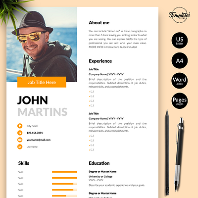 Modern Resume for Word & Pages “John Martins” curriculum for pages curriculum for word cv template digital resume graphic designer cv marketing cv marketing resume modern resume one page resume professional cv professional resume resume for pages resume for word resume template resume template word resume with picture three page resume