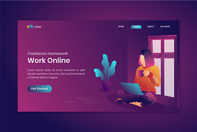 Freelance Homework On Landing Page business character cryptocurrency design flat freelance freelance design homework illustration landing page page vector website