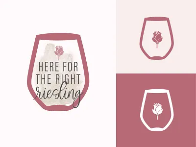 Here For The Right Riesling Logo brand design branding glass graphicdesign illustrator logo logo design rose vector
