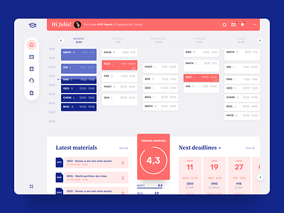 School Web App - Student's Dashboard Exploration app calendar clean dashboard dashboard app dashboard ui design interface lesson minimal product product design school school app simple ui uiux ux web webapp