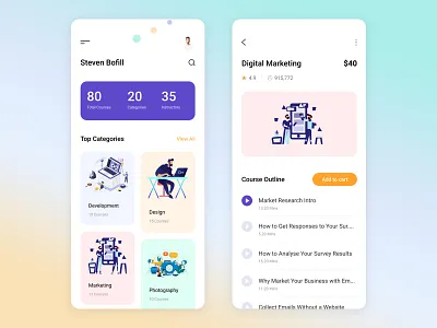 Online Course App android app app design clean design course app education app figma design illustration ios app design isometric illustration learning app learning platform minimal mobile app online course app trending design
