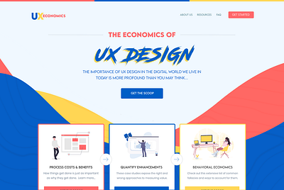 UX Economics Homepage Layout Design blue cards economics homepage homepage design landing page red typography ux ux design yellow