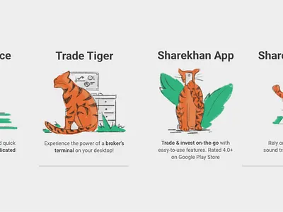 Tiger Illustrations for trading app app design illustration investment landing page onboarding rough style tiger trading ux