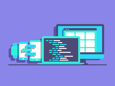 Tech products code coding computer developer fintech flat flat design flat illustration illustration laptop mobile smart watch tablet tech technology vector website