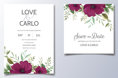 Beautiful wedding invitation card template with floral leaves birthday branch bridal shower card date flower holiday label love luxury marriage nature party rose rustic save template vintage winter wreath