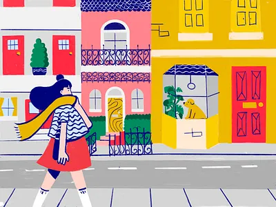 Walking the streets alone bright dog exercise houses london lonely quarantine spring street volunteering working from home