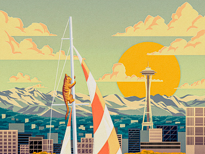 All The Best 2d animal boat cat city digital painting illustration landscape needle pet pnw procreate sail sailboat seattle space sunset water waterfront west coast