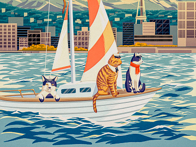 All The Best 2d animal boat boating cat cats city cruise digital painting harbor illustration landscape pet pnw procreate sail sailing seattle water west coast