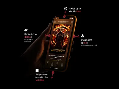 Swipe Gestures on Moviestr app dark ui entertainment gestures ios movies swipe translucency