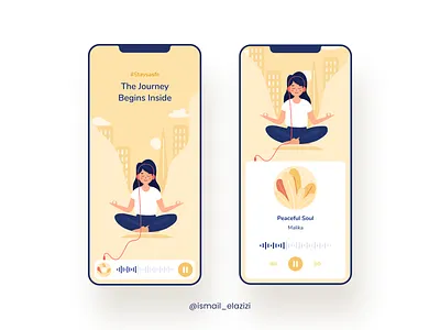 YoGGA calm girl headphone illustration illustrator music musicapp quantum ui uiux design yoga