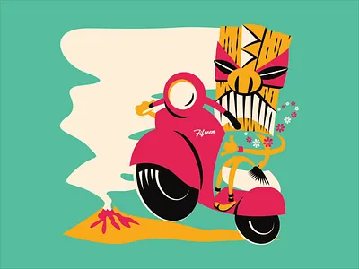 Tiki Themed Scooter Rally Poster animated detail illustration poster scooter tiki vector illustration