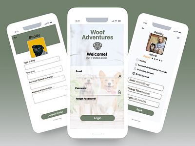 Woof Adventures - Dog Walking Application app design ui ux